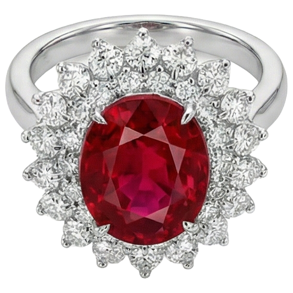11.75 Carats Red Ruby With Natural Earth Mined Diamond ( Not Lab Grown )s Ring 14K White Gold