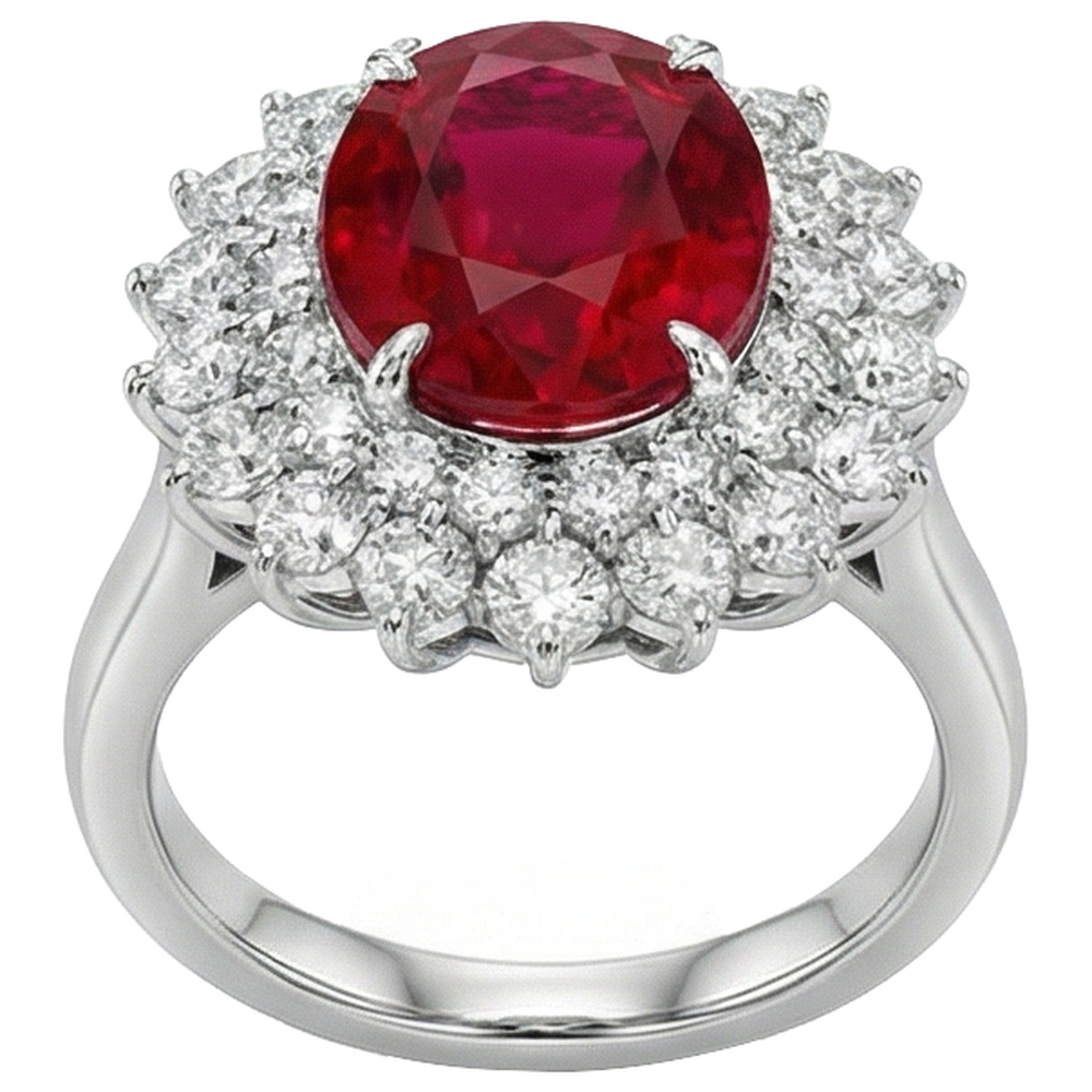 11.75 Carats Red Ruby With Natural Earth Mined Diamond ( Not Lab Grown )s Ring 14K White Gold