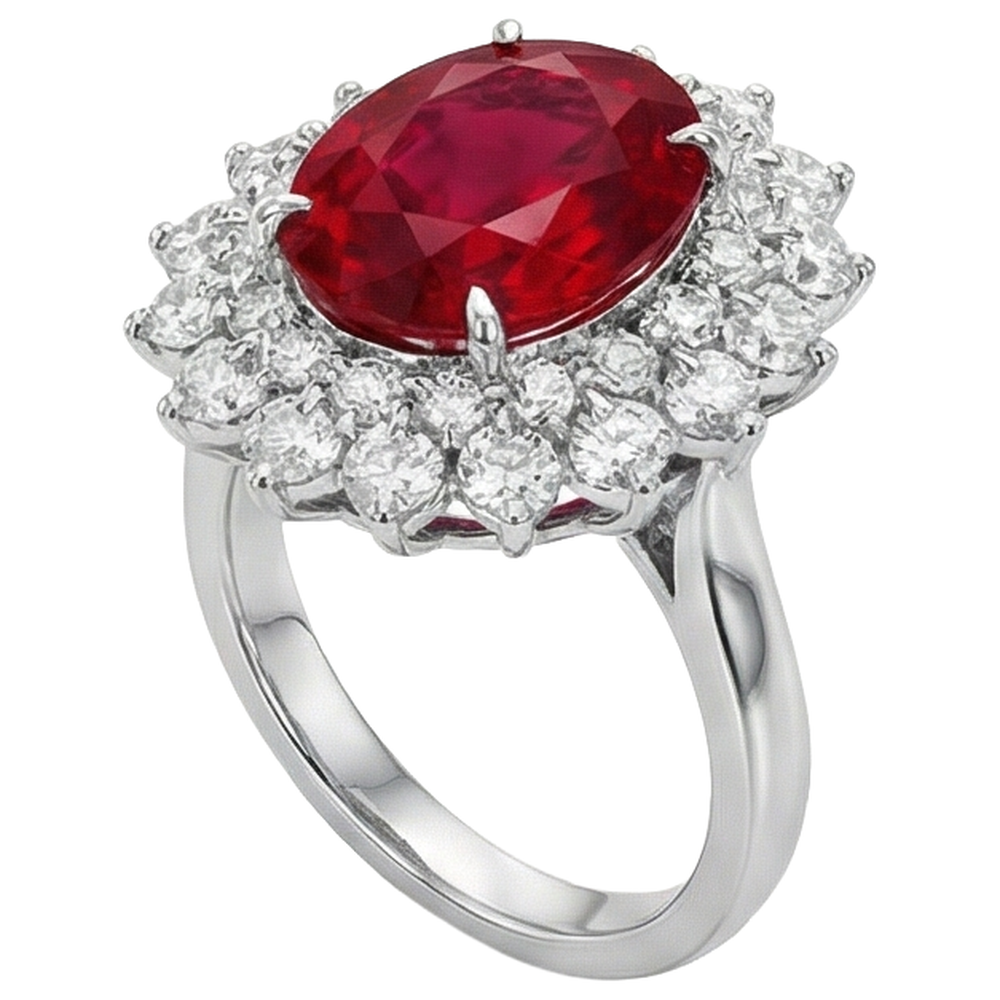 11.75 Carats Red Ruby With Natural Earth Mined Diamond ( Not Lab Grown )s Ring 14K White Gold