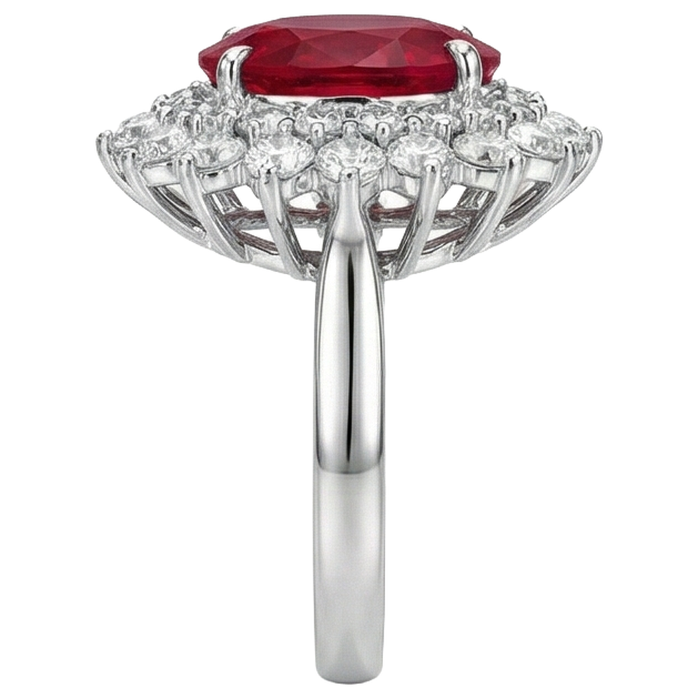 11.75 Carats Red Ruby With Natural Earth Mined Diamond ( Not Lab Grown )s Ring 14K White Gold