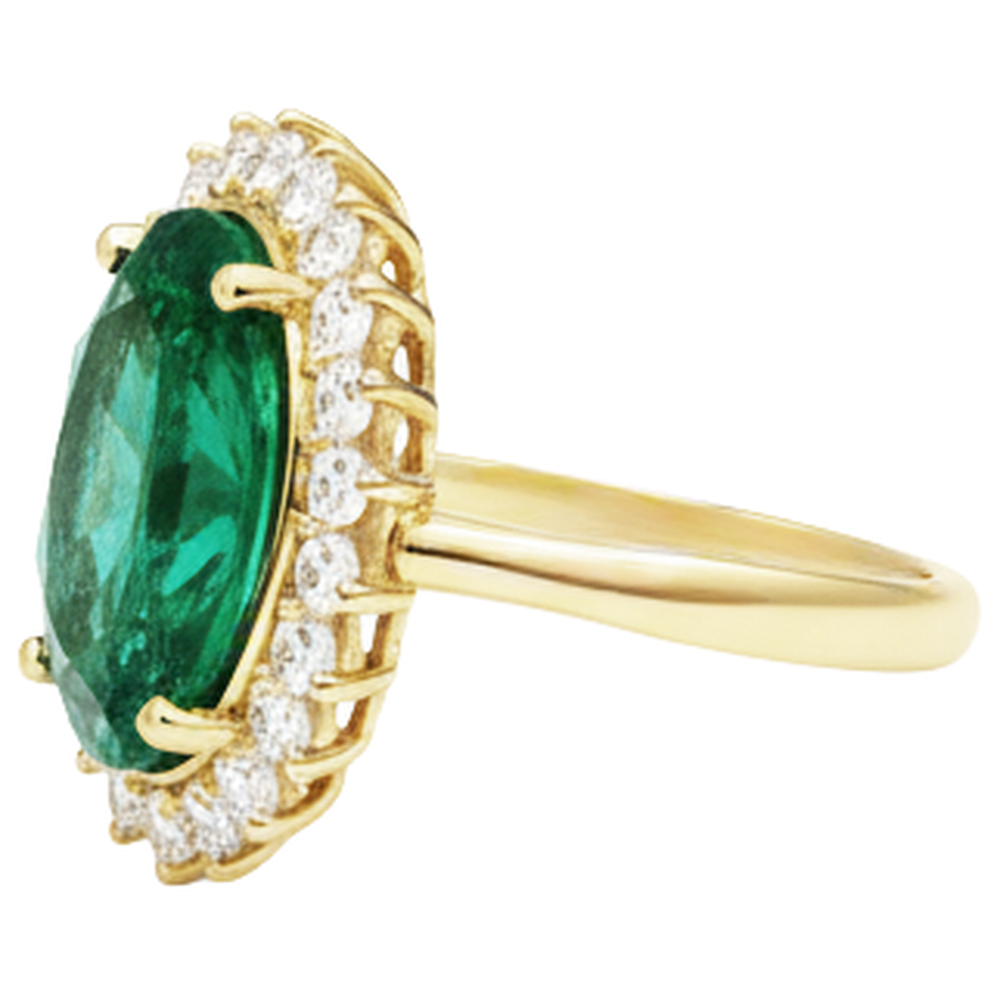 natural round emerald 11ct ring on white background