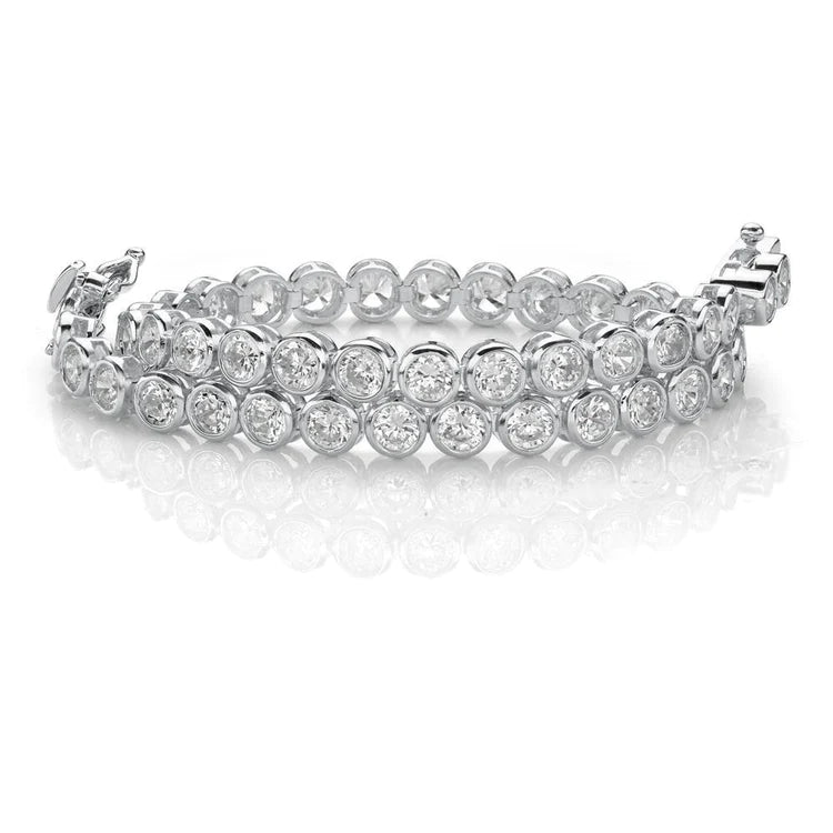 11.25 Ct Bezel Set Round Cut Lab Grown Diamonds Tennis Bracelet White Gold 14K