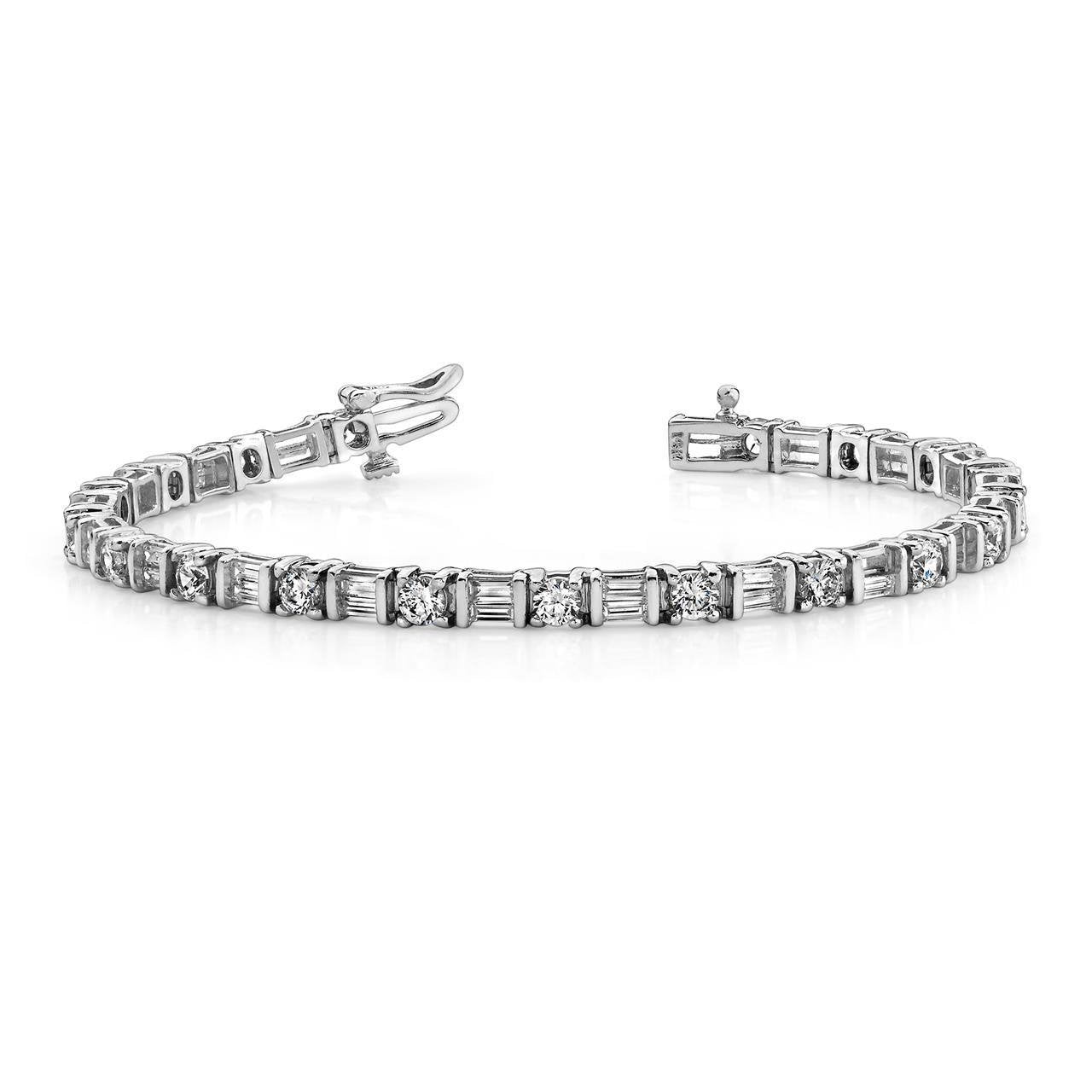 11.40 Ct Round & Baguette Prong Channel Set Lab Grown Diamond Tennis Bracelet