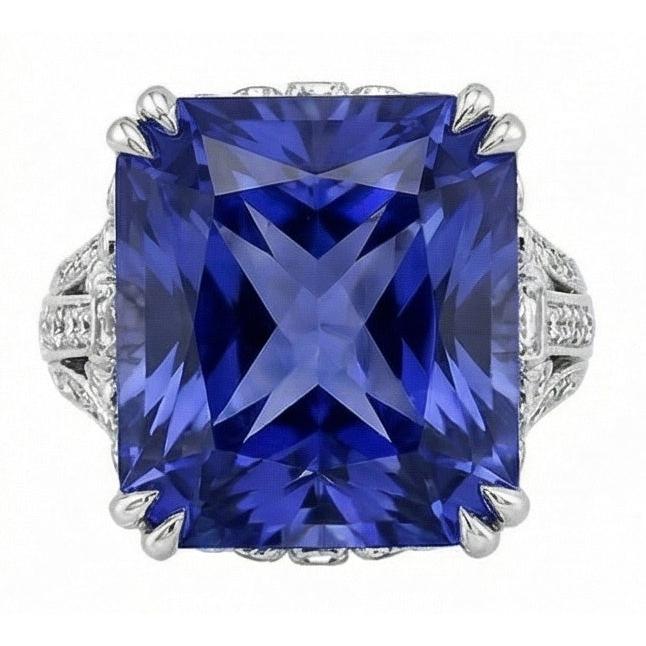 11.50 Carats Cushion Sri Lanka Sapphire Round Natural Earth Mined Diamond ( Not Lab Grown )  White Gold Ring