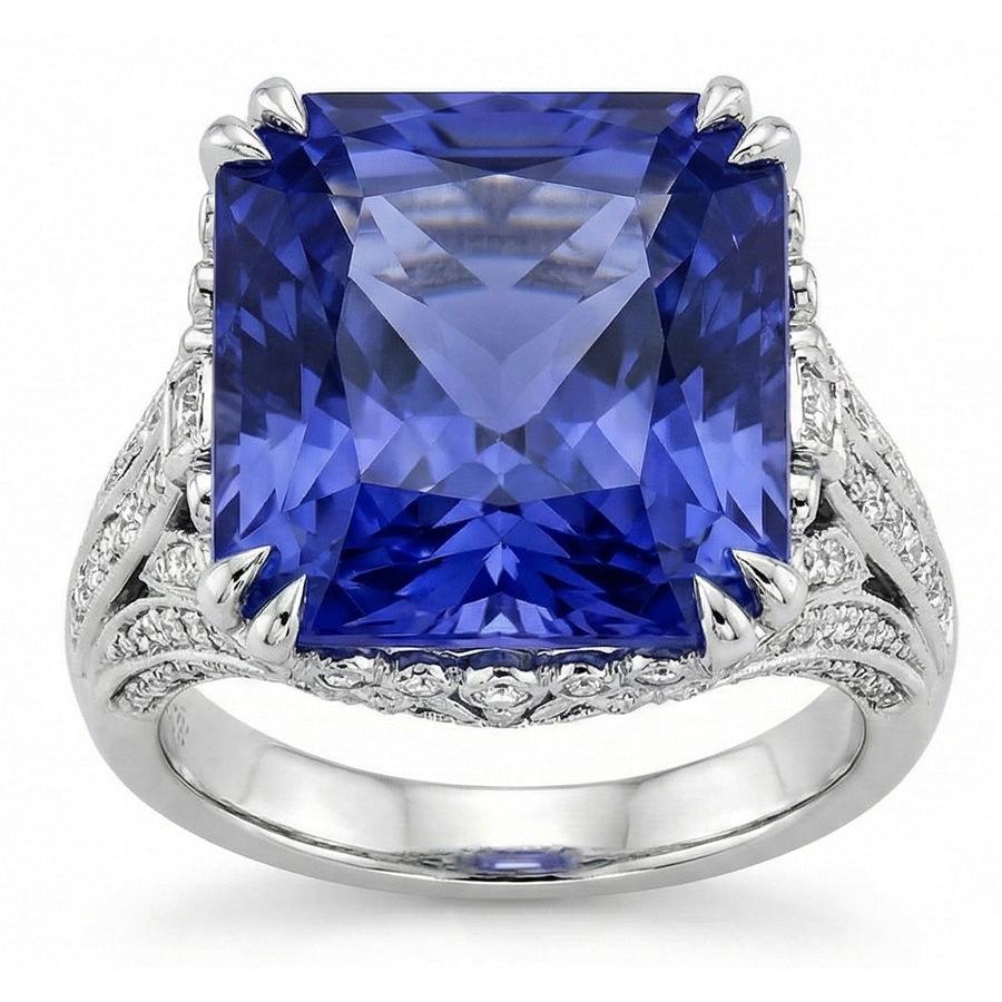 11.50 Carats Cushion Sri Lanka Sapphire Round Natural Earth Mined Diamond ( Not Lab Grown )  White Gold Ring