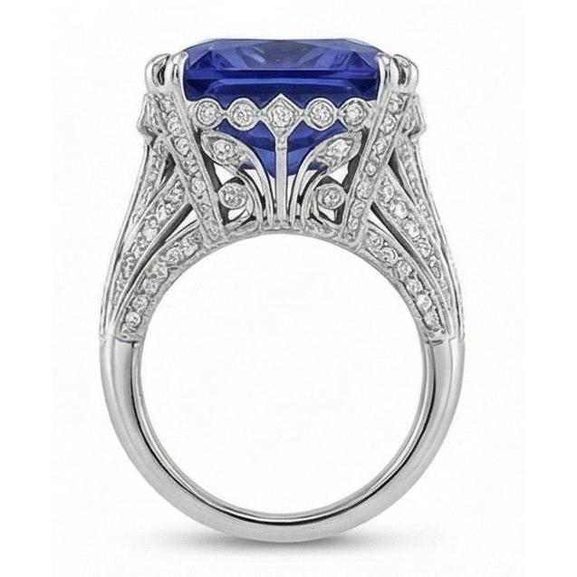 11.50 Carats Cushion Sri Lanka Sapphire Round Natural Earth Mined Diamond ( Not Lab Grown )  White Gold Ring
