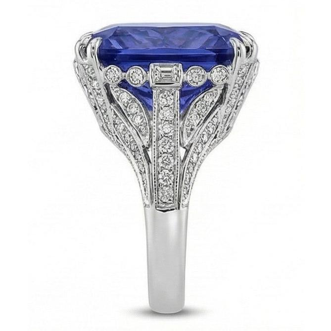 11.50 Carats Cushion Sri Lanka Sapphire Round Natural Earth Mined Diamond ( Not Lab Grown )  White Gold Ring
