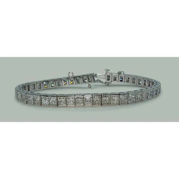 11.50 Carats Princess Real Diamonds Tennis Bracelet Solid White Gold