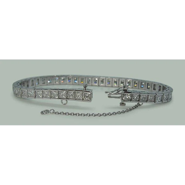 11.50 Carats Princess Real Diamonds Tennis Bracelet Solid White Gold