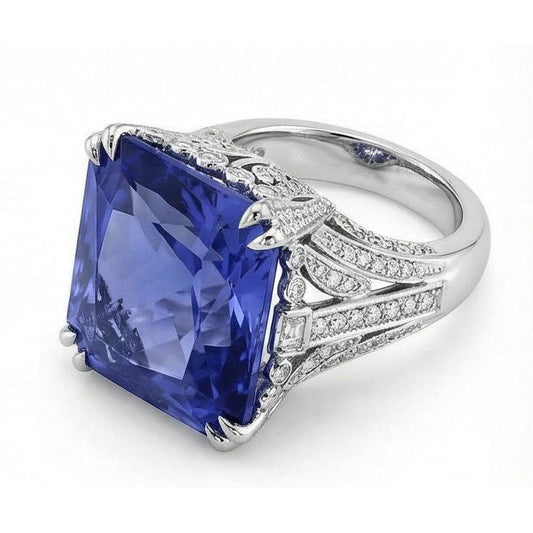 11.51 Carat Cushion Sri Lanka Color Sapphire Round IGI CERTIFIED Diamond White Gold Ring