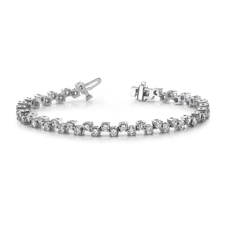 11.60 Ct Round Cut Sparkling Natural Diamonds Zig Zag Bracelet White Gold 14K