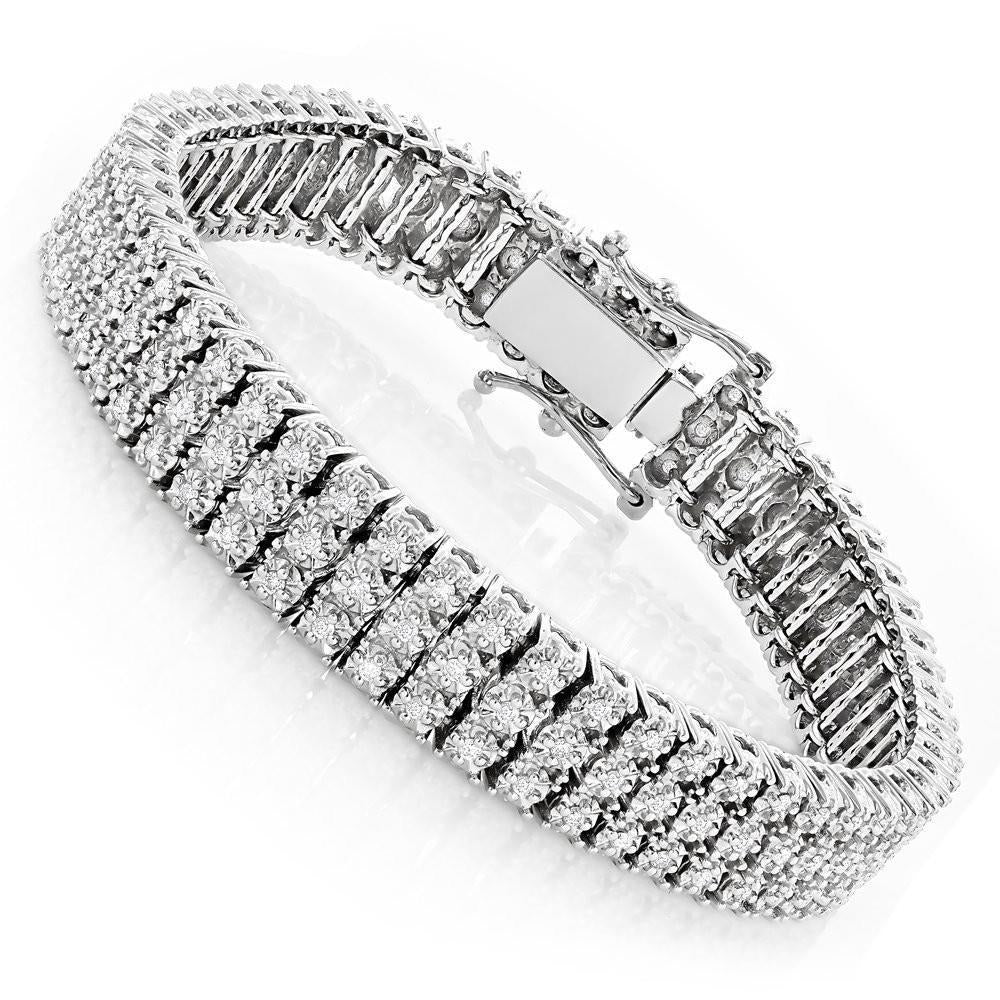 11.80 Carats Triple Row Real Sparkling Diamonds Mens Bracelet Wg 14K