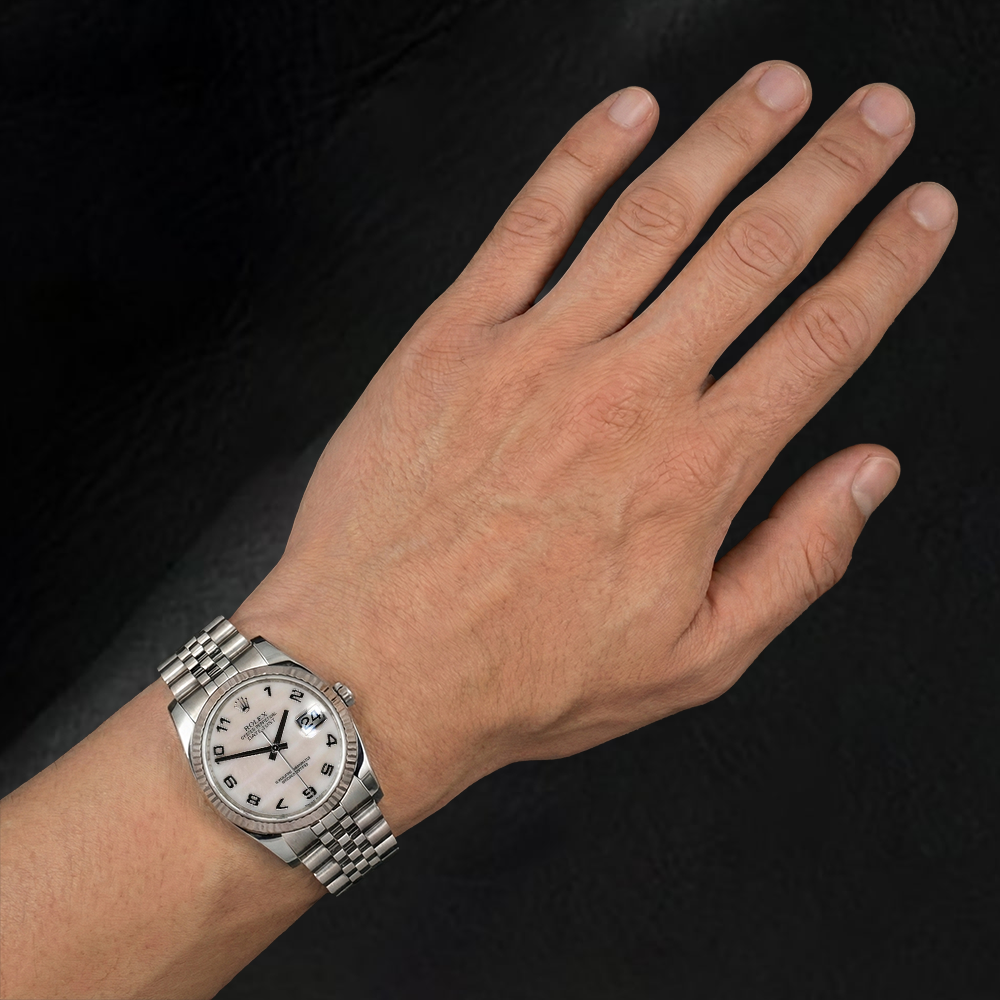 116234 Rolex White Mother Of Pearl Arabic Dial 36mm Watch