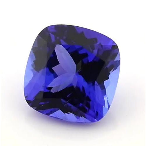 Cushion Blue Tanzanite ring in Gold – front view