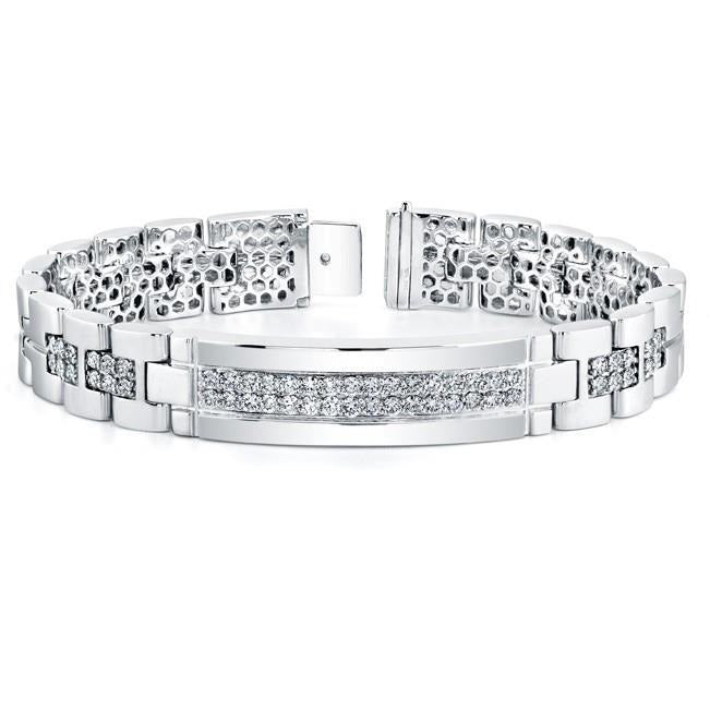 11 Carats Round Cut Genuine Men's Diamond Bracelet White Gold 14K