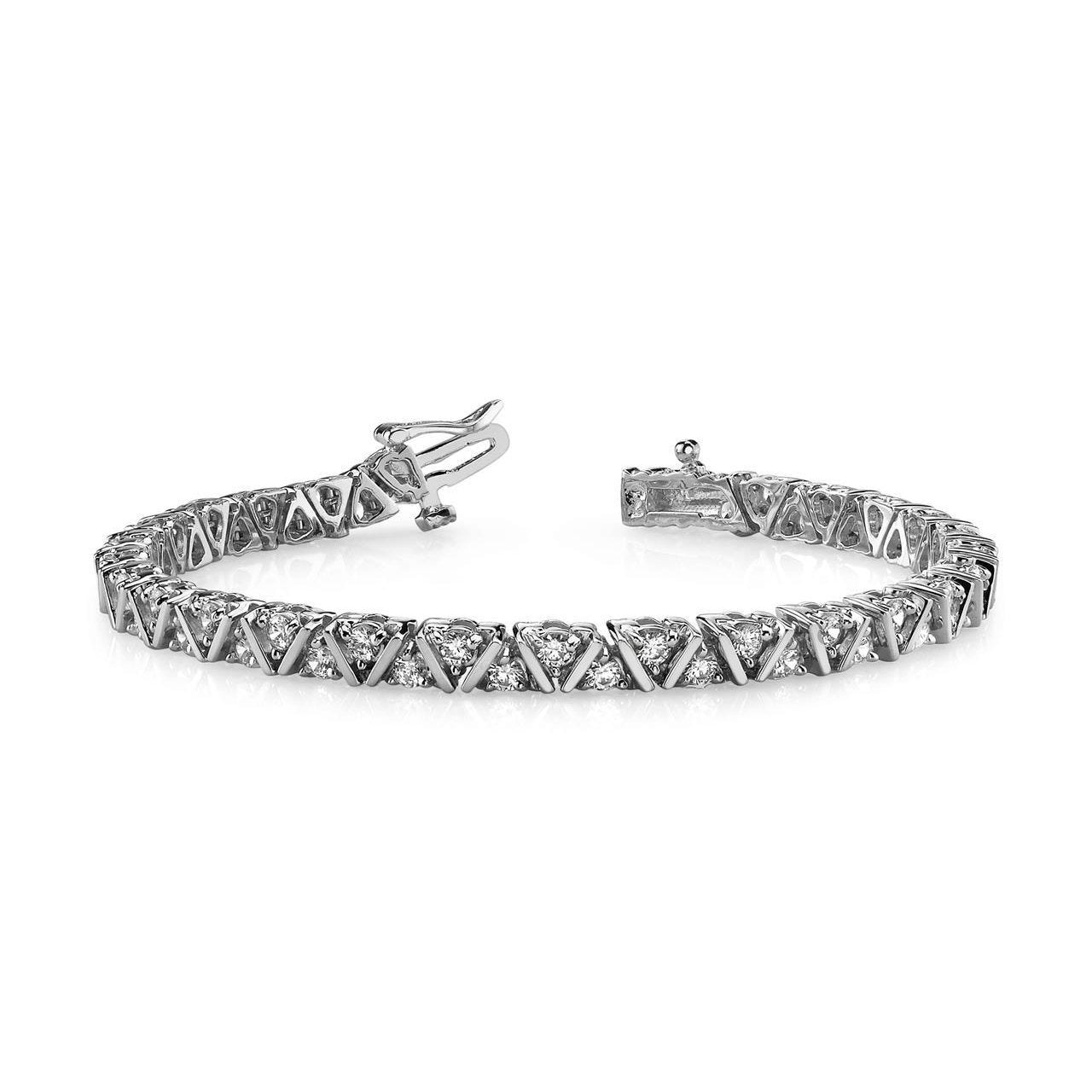11 Carats Round Cut Lab Grown Diamonds Leaning Fence Bracelet White Gold 14K
