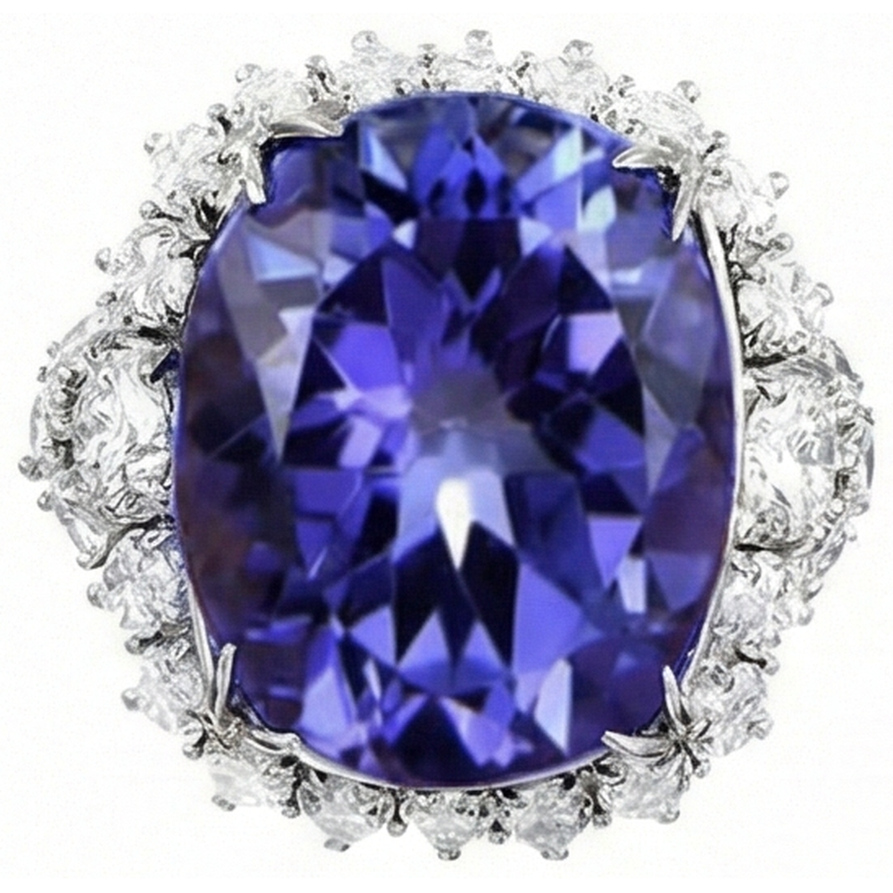12.25 Ct Big Oval Tanzanite With Natural Earth Mined Diamond ( Not Lab Grown )s Wedding Ring White Gold