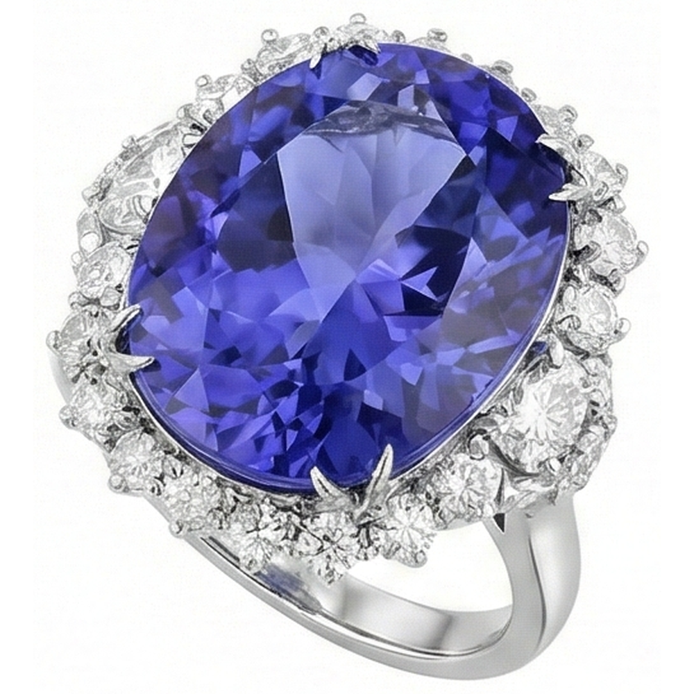 12.25 Ct Big Oval Tanzanite With Natural Earth Mined Diamond ( Not Lab Grown )s Wedding Ring White Gold