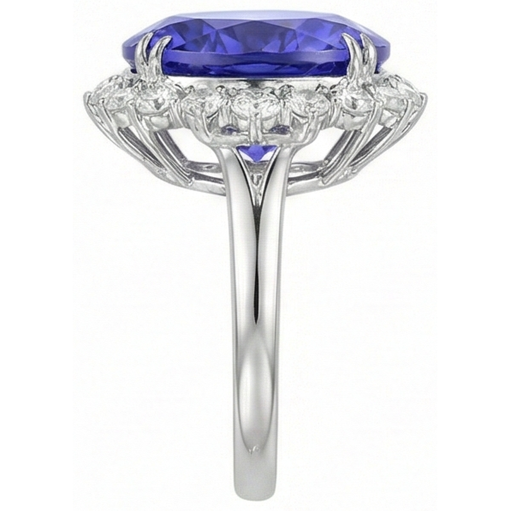 12.25 Ct Big Oval Tanzanite With Natural Earth Mined Diamond ( Not Lab Grown )s Wedding Ring White Gold