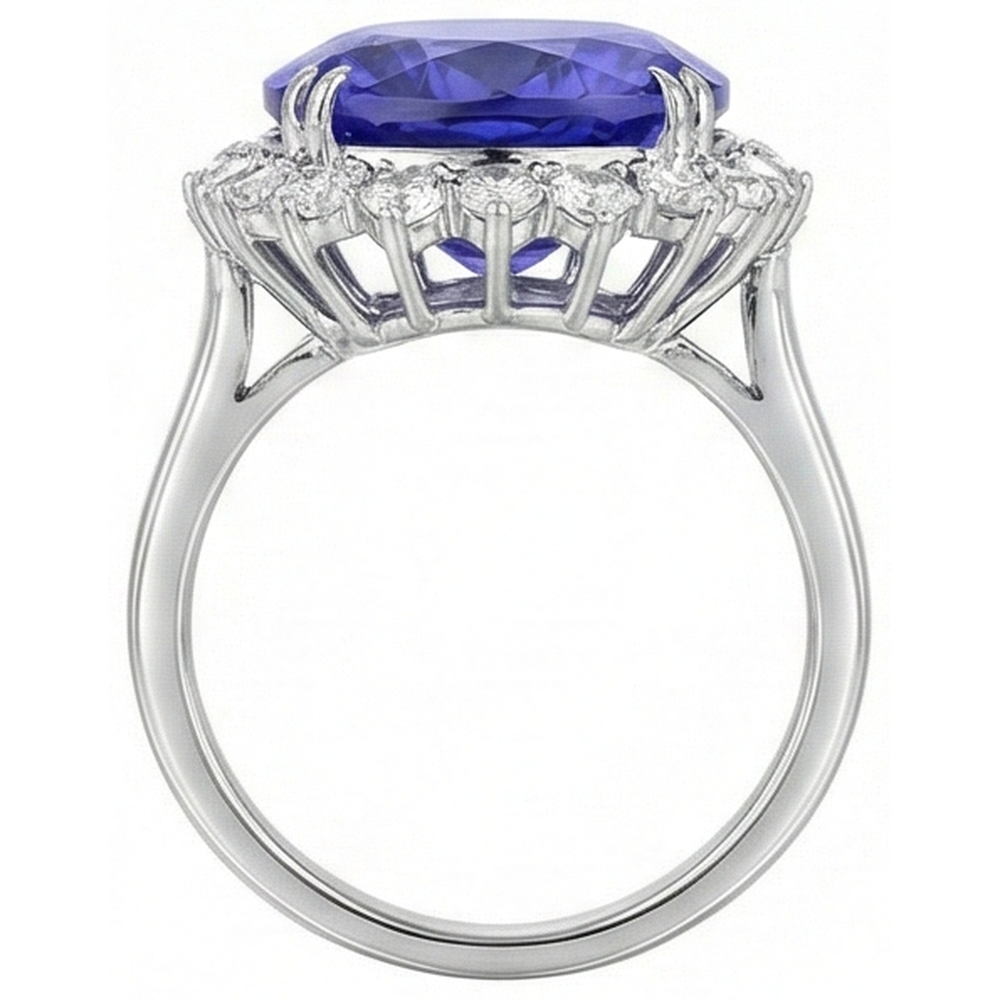12.25 Ct Big Oval Tanzanite With Natural Earth Mined Diamond ( Not Lab Grown )s Wedding Ring White Gold