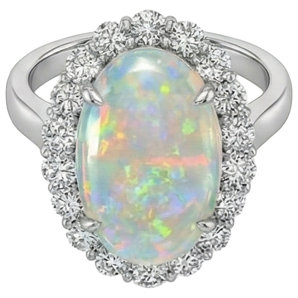 natural round opal 12.50ct ring on white background