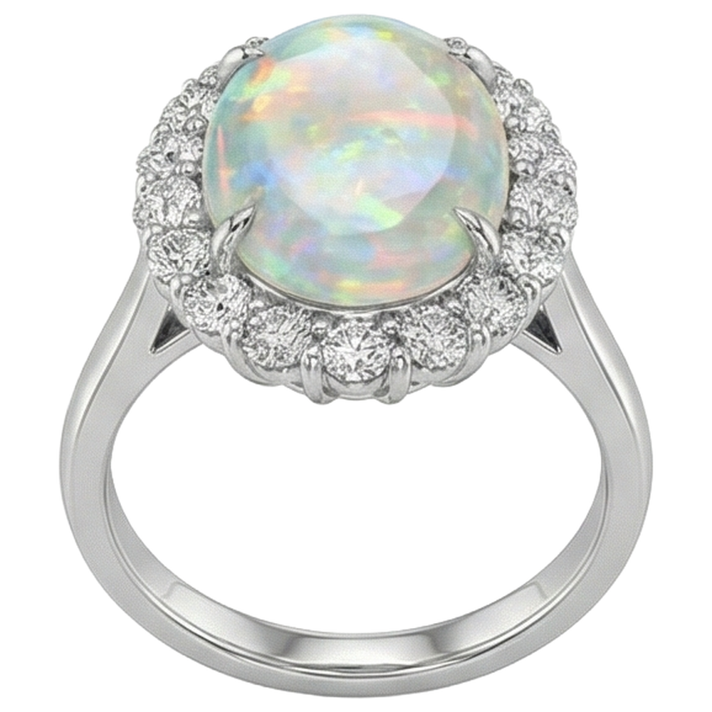 natural round opal 12.50ct ring with diamond accents