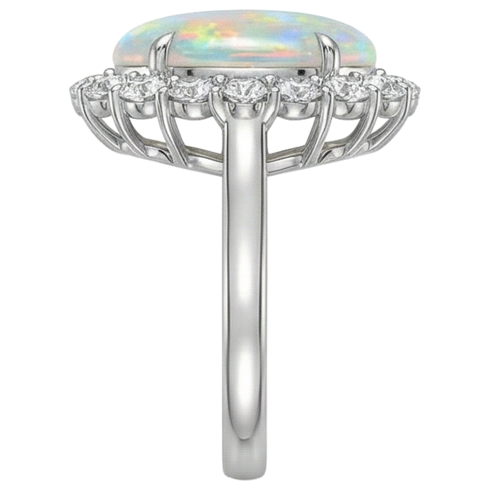 natural round opal 12.50ct ring three quarter angle