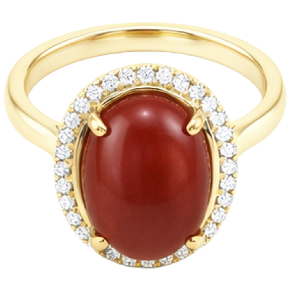 natural round coral 12.50ct ring close up detail