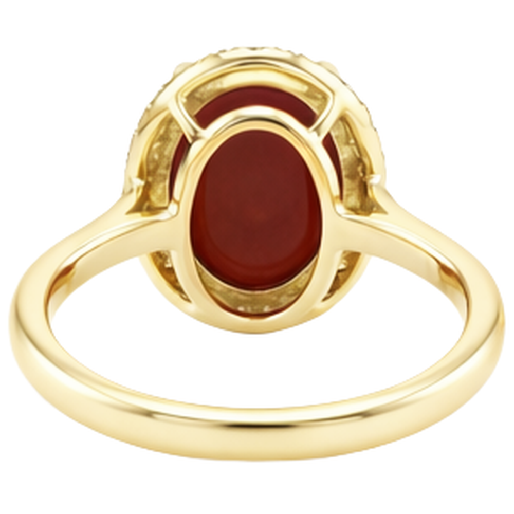 natural round coral 12.50ct ring with diamond accents