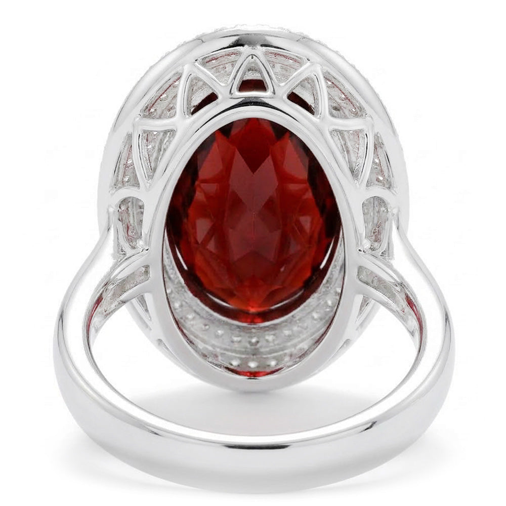 12.50 Ct Oval Mandarin Garnet With Natural Earth Mined Diamond ( Not Lab Grown )s Ring 14K White Gold