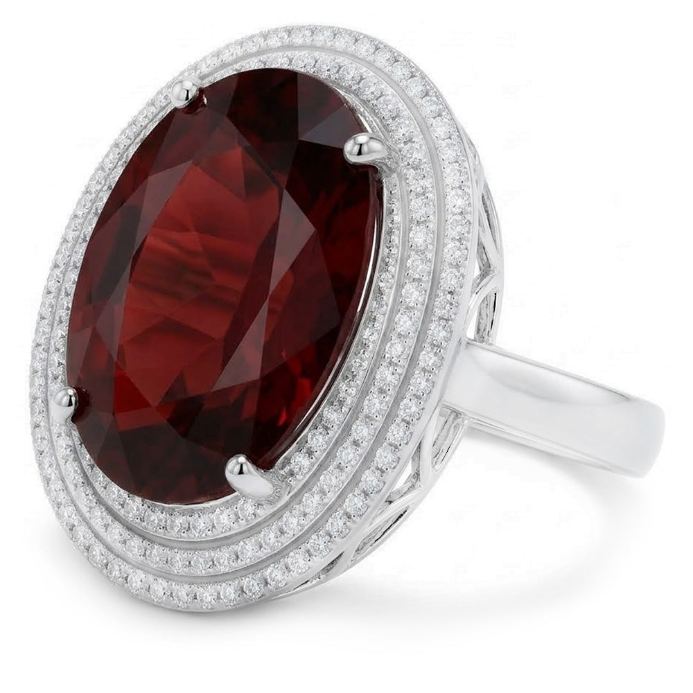 12.50 Ct Oval Mandarin Garnet With Natural Earth Mined Diamond ( Not Lab Grown )s Ring 14K White Gold