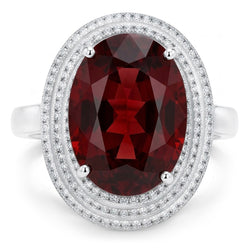 12.50 Ct Oval Mandarin Garnet With Natural Earth Mined Diamond ( Not Lab Grown )s Ring 14K White Gold