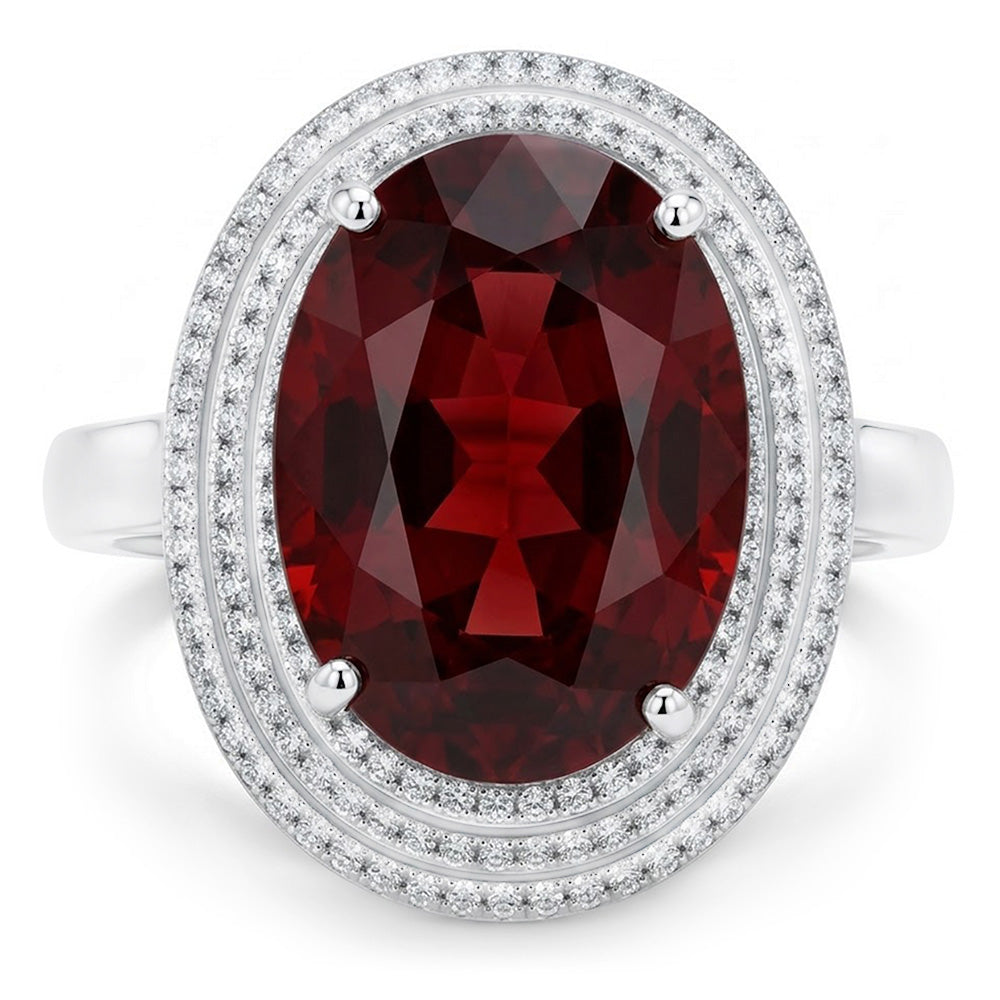 12.50 Ct Oval Mandarin Garnet With Natural Earth Mined Diamond ( Not Lab Grown )s Ring 14K White Gold