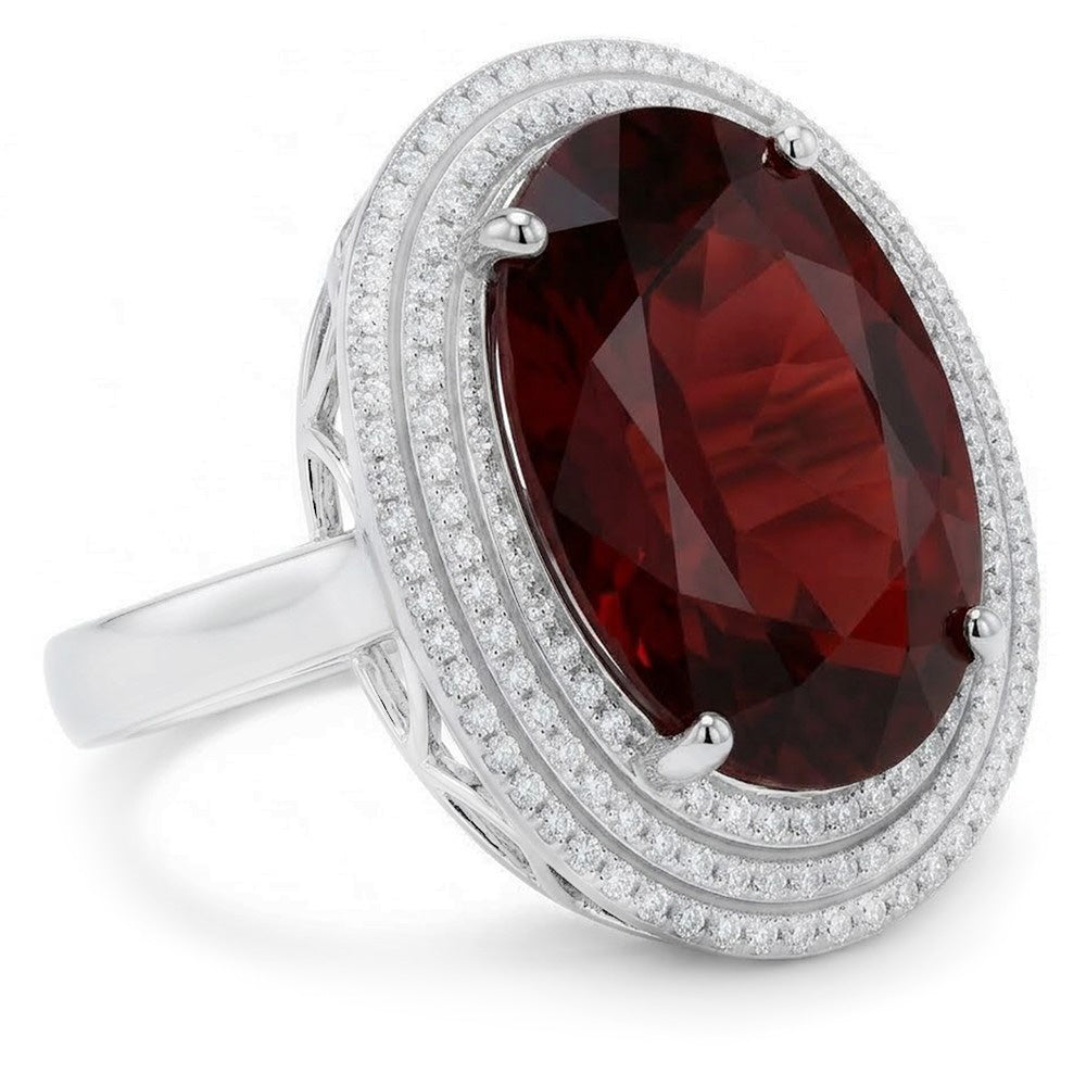 12.50 Ct Oval Mandarin Garnet With Natural Earth Mined Diamond ( Not Lab Grown )s Ring 14K White Gold