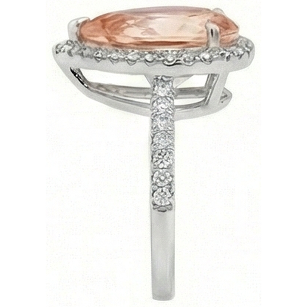 12.50 Ct Pear Morganite With Natural Earth Mined Diamond ( Not Lab Grown )s Wedding Ring 14K White Gold