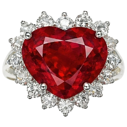 12.75 Ct Heart Shaped Red Ruby Natural Earth Mined Diamond ( Not Lab Grown )  Ring White Gold 14K New