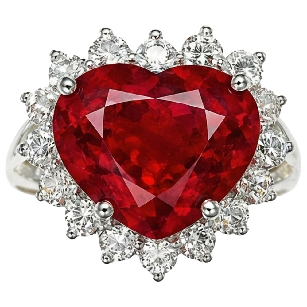 12.75 Ct Heart Shaped Red Ruby Natural Earth Mined Diamond ( Not Lab Grown )  Ring White Gold 14K New