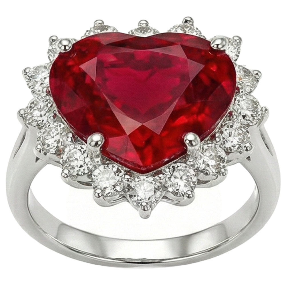12.75 Ct Heart Shaped Red Ruby Natural Earth Mined Diamond ( Not Lab Grown )  Ring White Gold 14K New