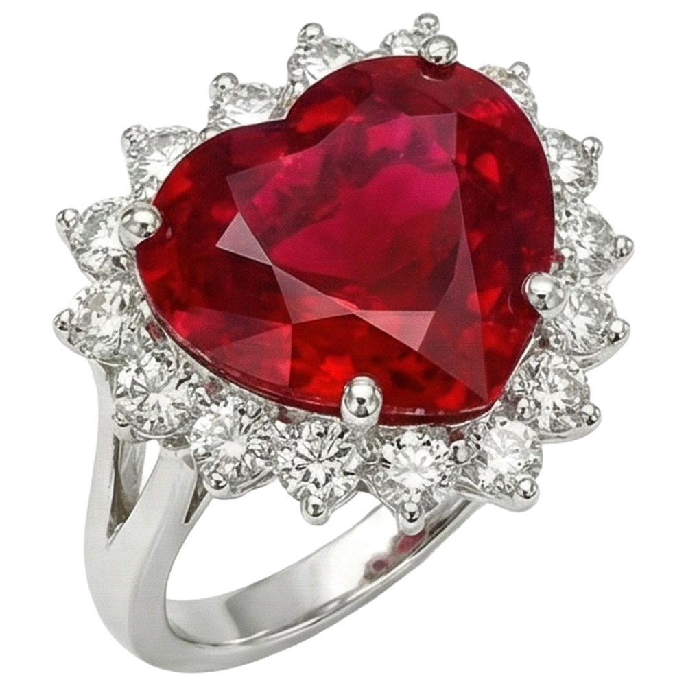 12.75 Ct Heart Shaped Red Ruby Natural Earth Mined Diamond ( Not Lab Grown )  Ring White Gold 14K New