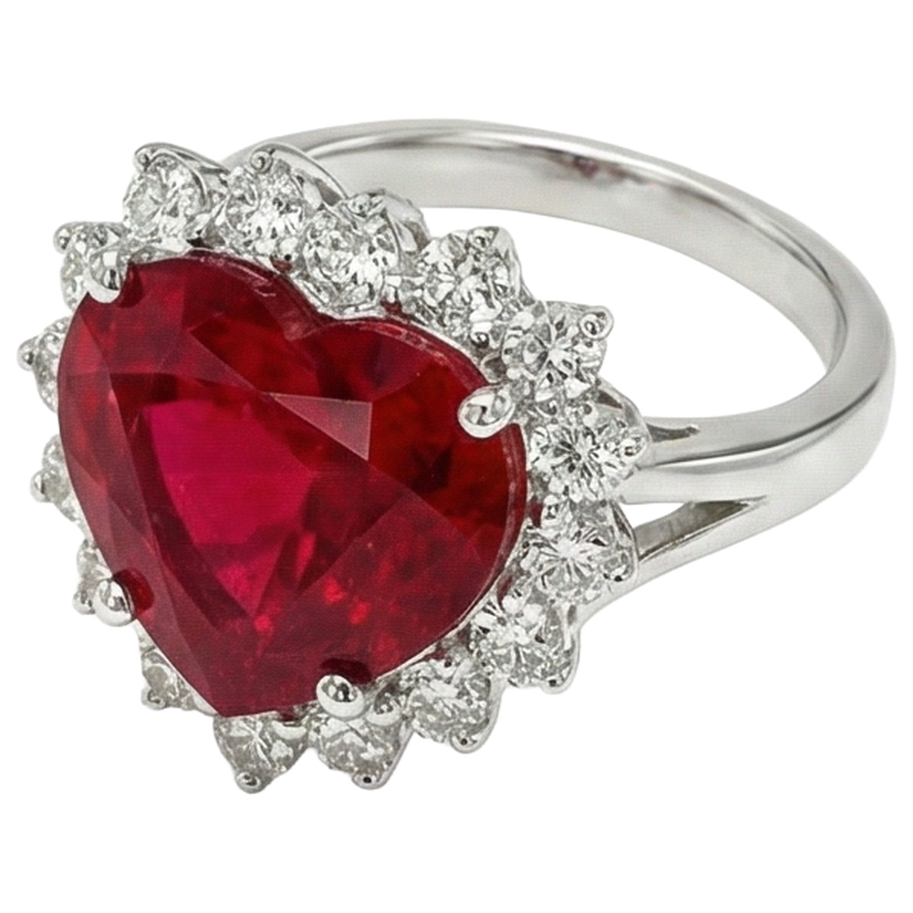12.75 Ct Heart Shaped Red Ruby Natural Earth Mined Diamond ( Not Lab Grown )  Ring White Gold 14K New