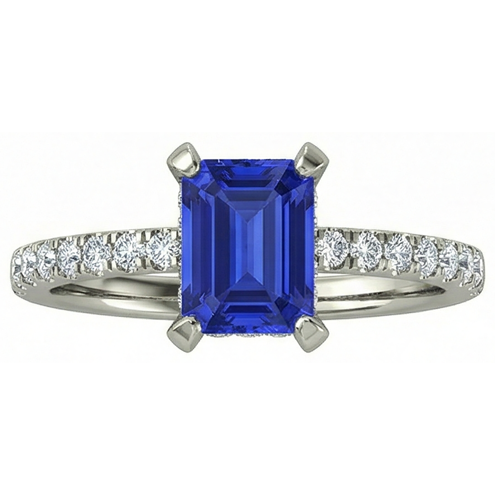 12 Ct Hidden Halo Tanzanite With Natural Earth Mined Diamond ( Not Lab Grown )s Wedding Ring White Gold