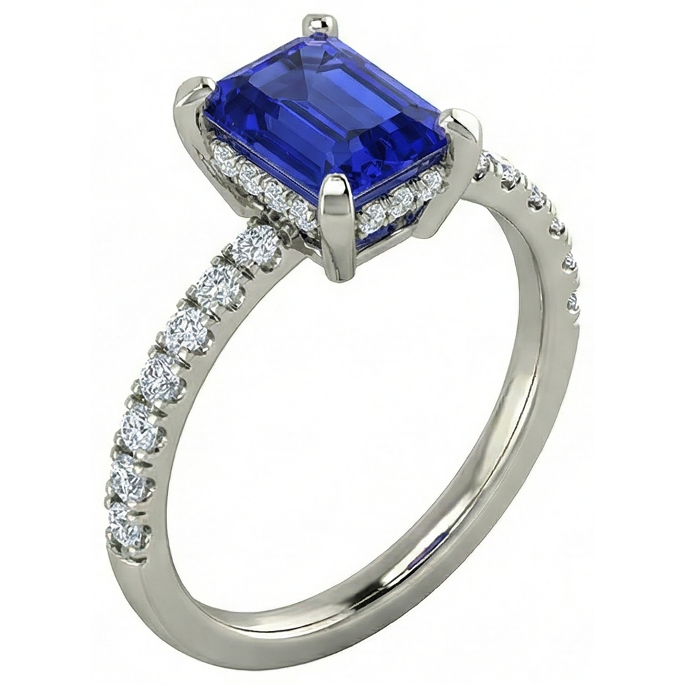 12 Ct Hidden Halo Tanzanite With Natural Earth Mined Diamond ( Not Lab Grown )s Wedding Ring White Gold