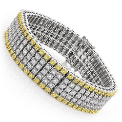 12.50 Carats Real Yellow And White Diamond Men's Bracelet Two Tone Gold 14K