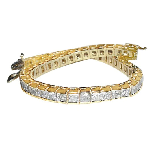 12.50 Carat Princess Lab Grown Diamond Tennis Bracelet Yellow Gold