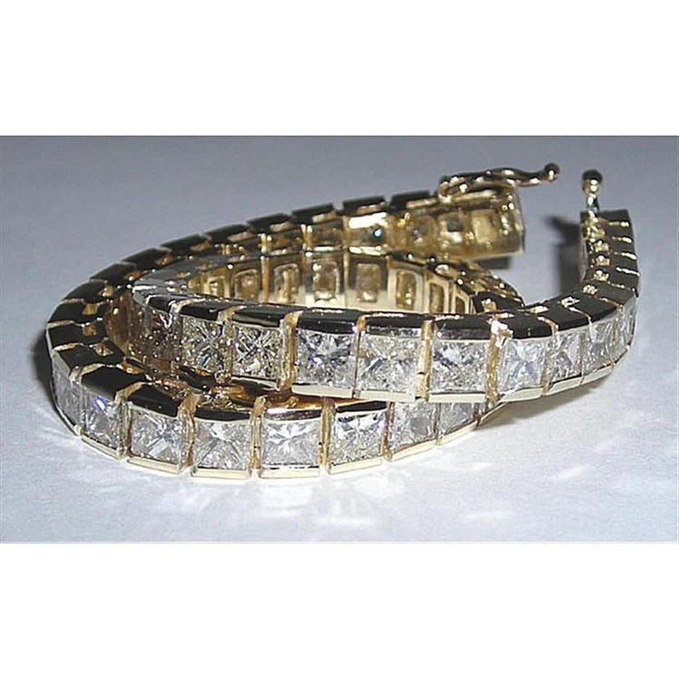12.50 Carat Princess Lab Grown Diamond Tennis Bracelet Yellow Gold