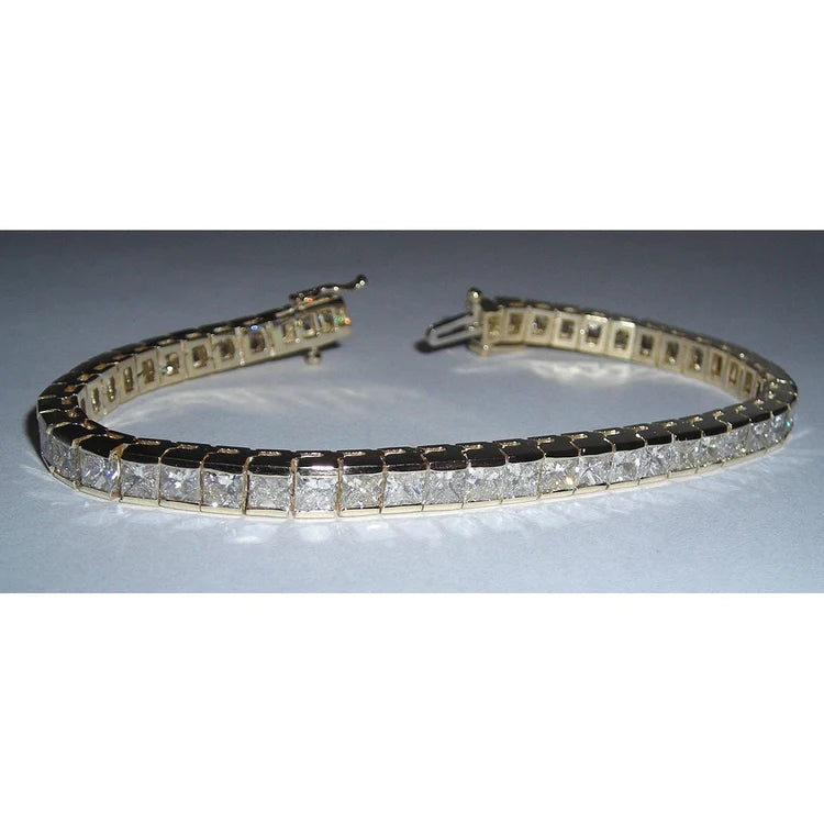 12.50 Carat Princess Lab Grown Diamond Tennis Bracelet Yellow Gold