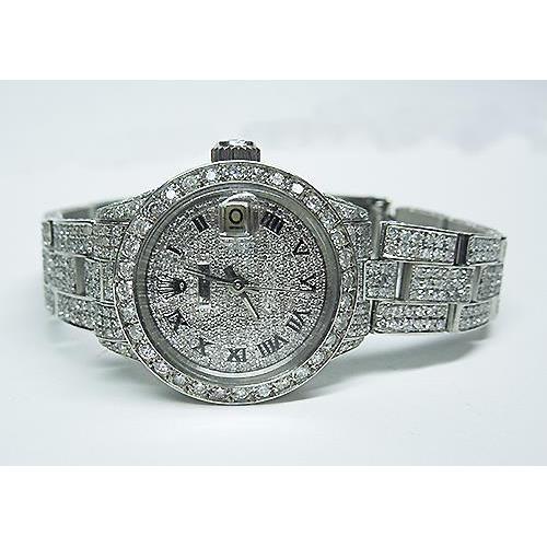 12.5 Ct Rolex Datejust Ladies Watch Fully Iced Out Diamond Bracelet