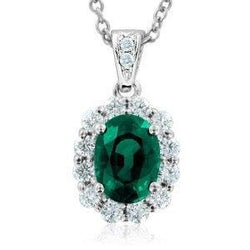 12 Carats Prong Green Emerald & Natural Earth Mined Diamonds Gemstone Pendant 14K White Gold