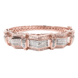 12 Carats Real Princess And Round Cut Diamond Men Bracelet Rose Gold 14K