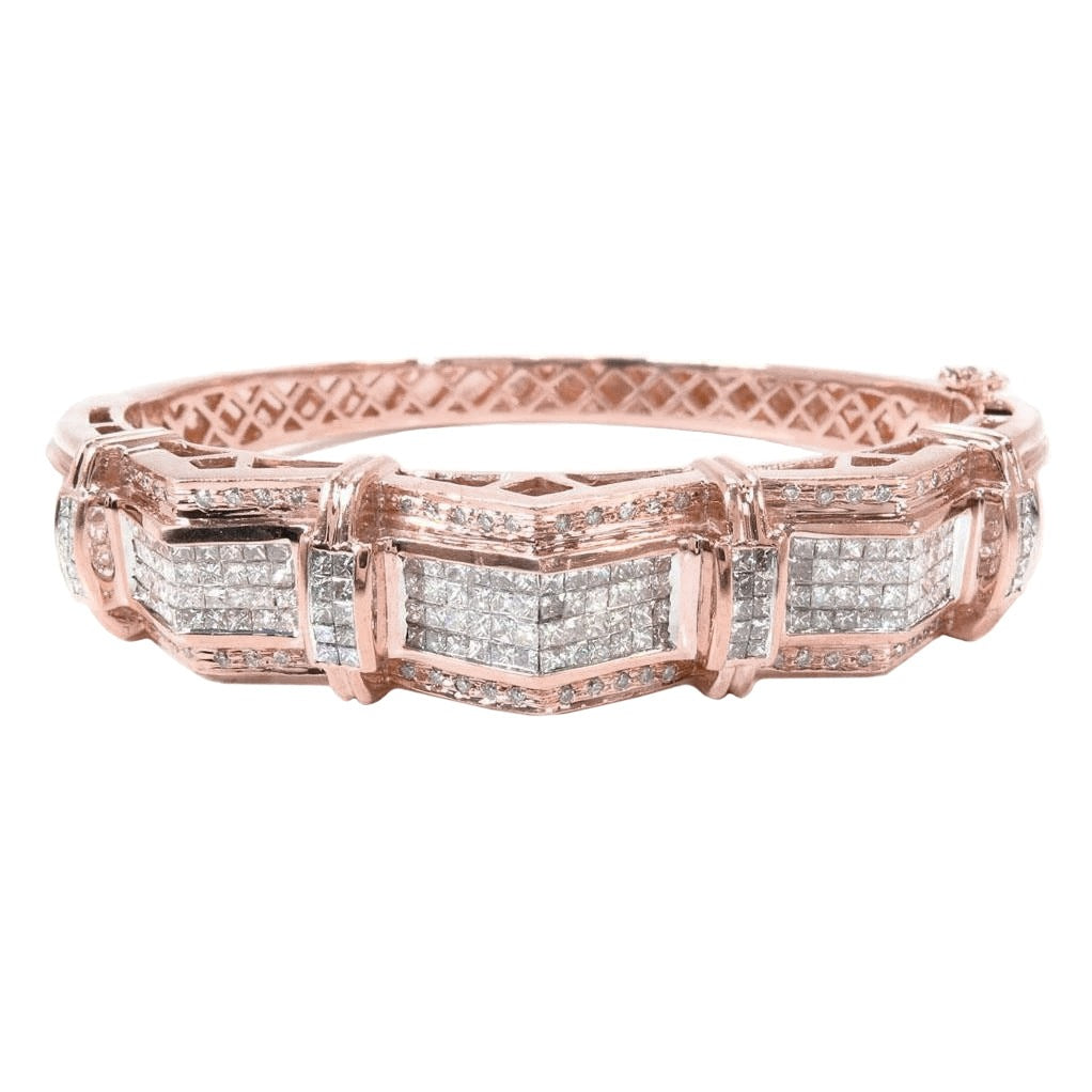 12 Carats Real Princess And Round Cut Diamond Men Bracelet Rose Gold 14K